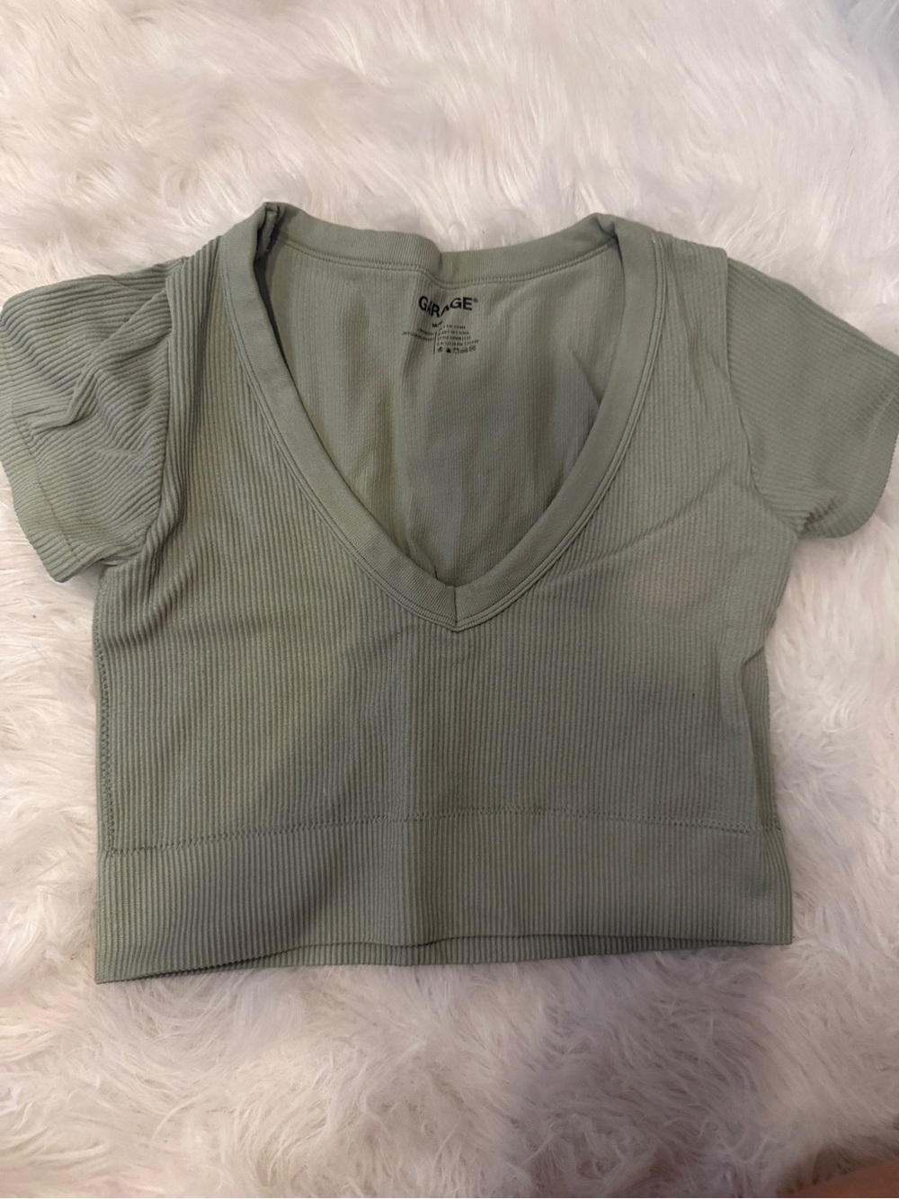 Garage Sage Ribbed V-Neck Short Sleeve Crop Top